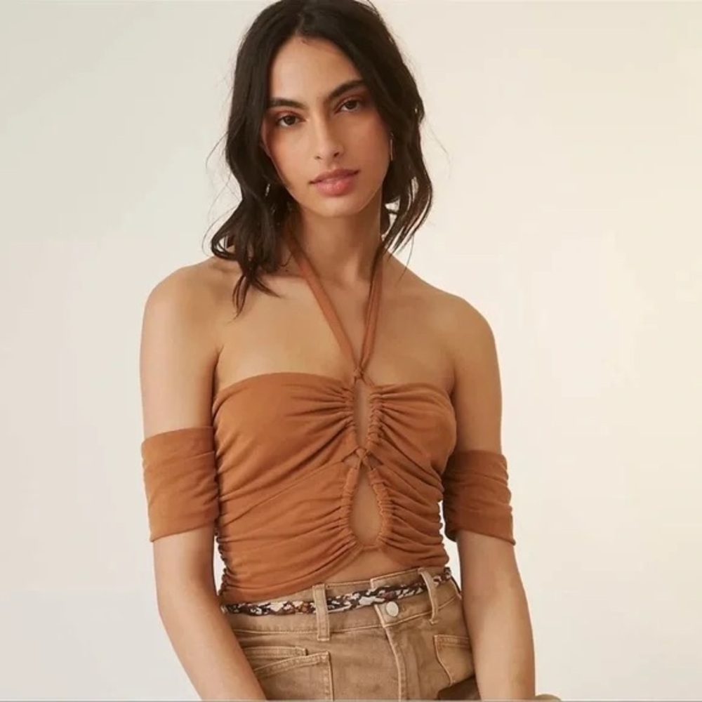Anthropologie Sunday In Brooklyn Adjustable Keyhole Halter Top Rust Brown XS